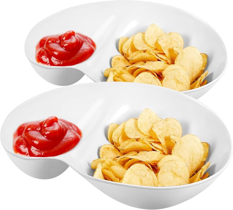 Blushtier 2 Pcs Chip and Dip Bowl Chip and Dip Serving Set Divided Platter Tray 18oz & 5oz Compartment Serving Dish Dumpling Plate for Party Appetizer Salad Snack Veggies Fruit Taco Thanksgiving Christmas White - Image 1
